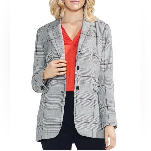 Vince Camuto‎ Womens Glen Gray Plaid Notch-Collar Boyfriend Blazer size 0 - Picture 3 of 16